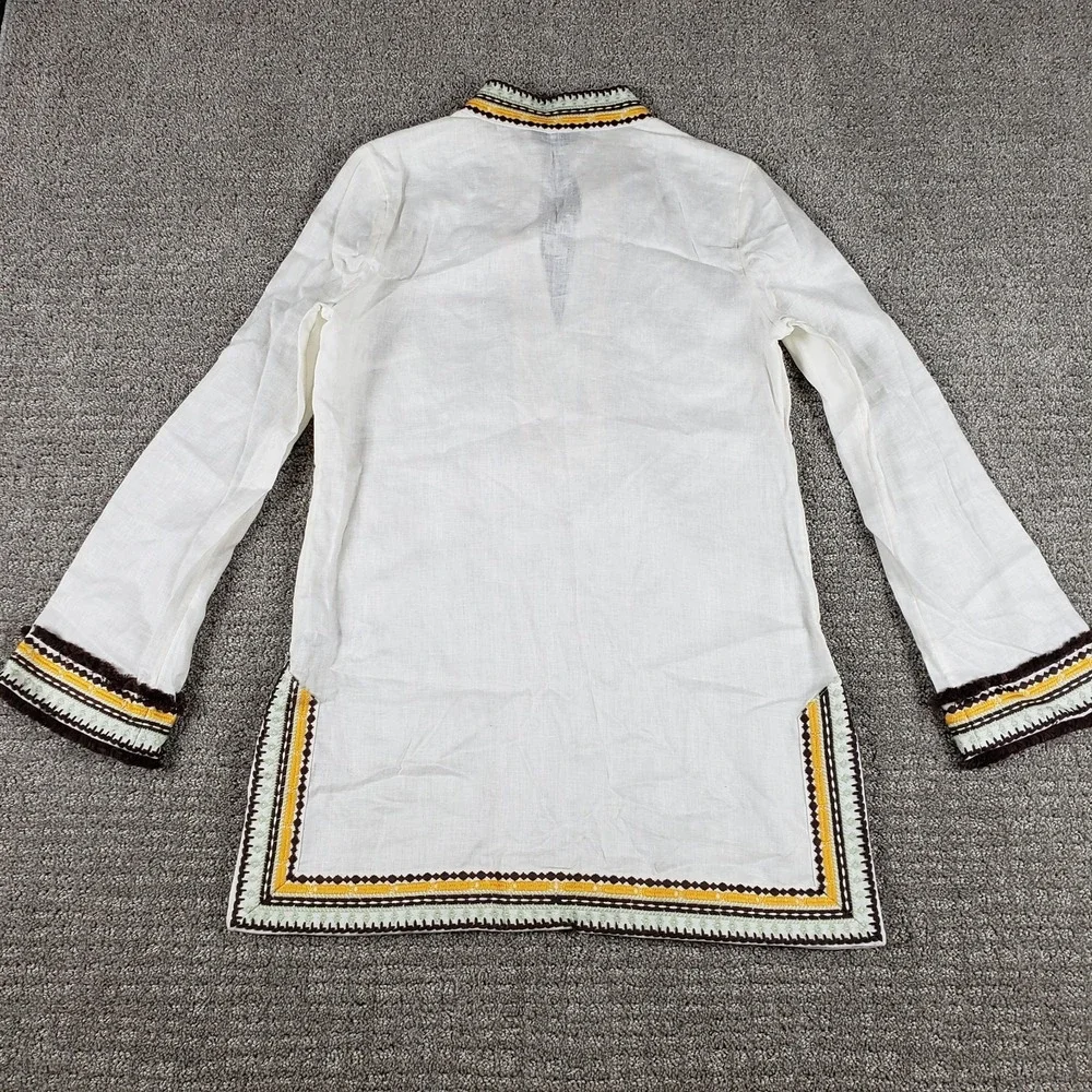 Tory Burch Linen Tunic Womens (S) White Ivory Embroidered Kaftan Top
